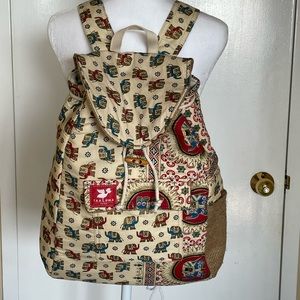 TAALUMA TOTE Thailand Multi Colored Elephants Backpack 16x14”like new condition